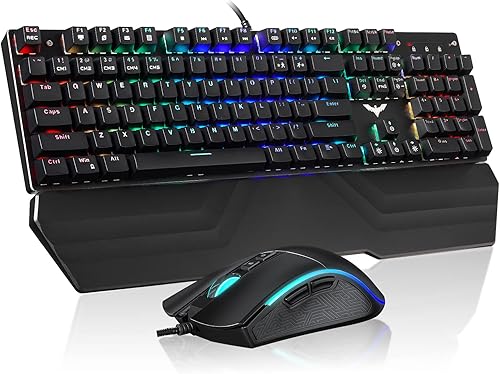 havit Combo de teclado mecánico y mouse RGB para juegos de 104 teclas interruptores azules teclados USB con cable con reposamuñecas desmontable