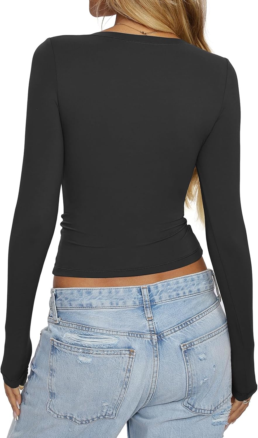 Womens Double Lined Scoop Neck Long Sleeve Shirts Fitted Basic Tee Y2k Going Out Tops Fall Clothes 2026 - Image 6