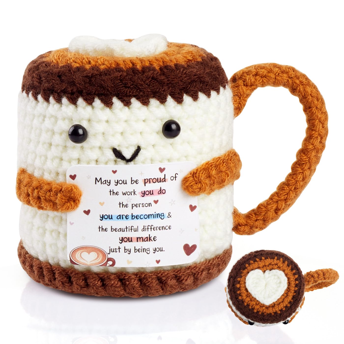 AWARDSEN Proud of You Gifts Positive Crochet Coffee Cup with Affirmation Card Thank You Teacher Gifts Leaving Gifts for Colleague Women