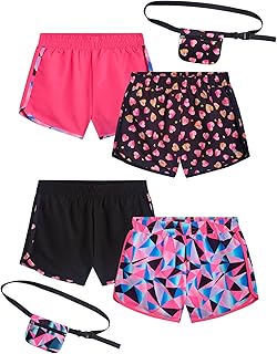 Ultimate 4-Pack Girls Performance Athletic Shorts + Bonus Fanny Pack