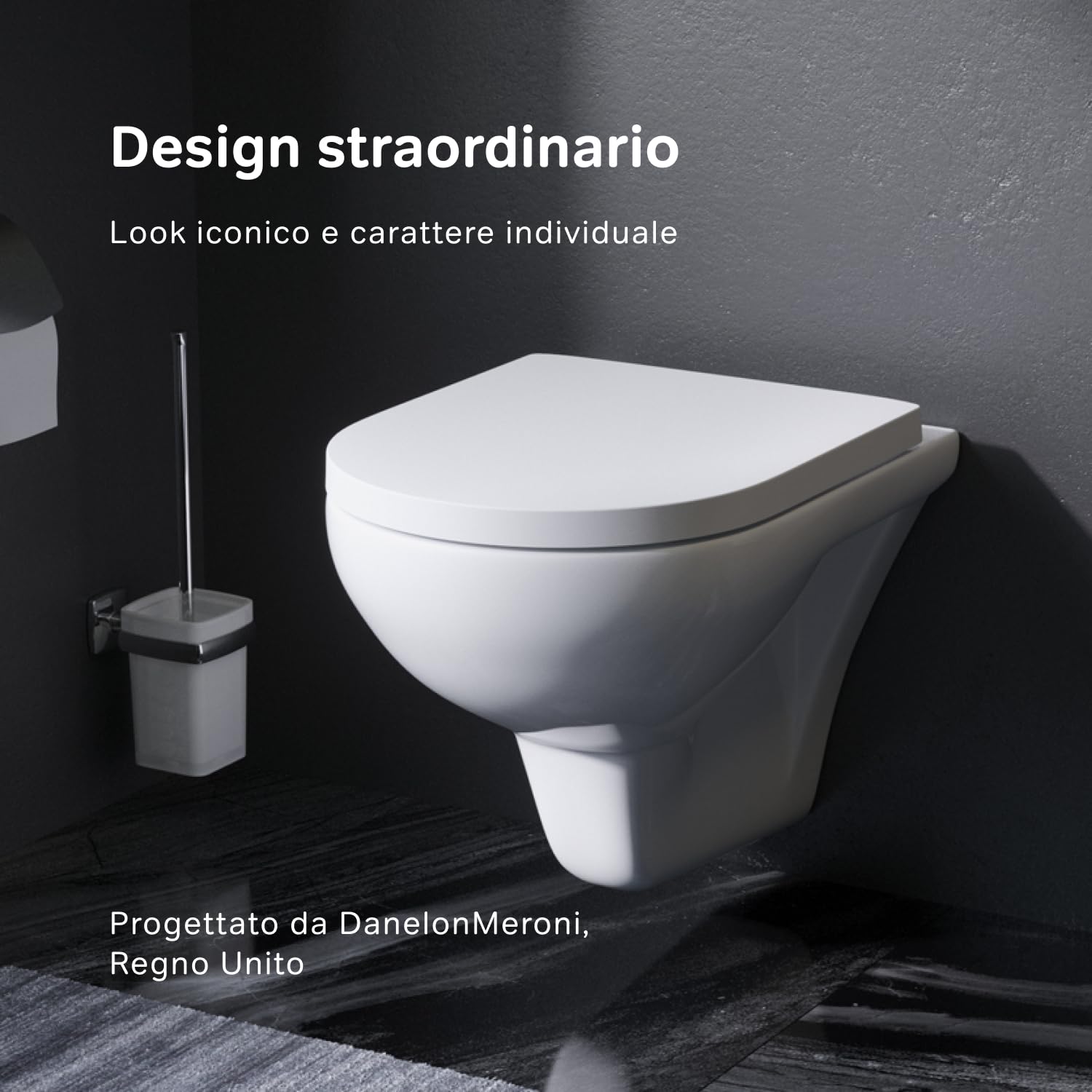 AM.PM Hit - WC sospeso senza bordo, sedile WC con abbassamento automatico, abbassamento automatico, WC sospeso senza bordo, in ceramica, con risciacquo profondo, FlashClean,