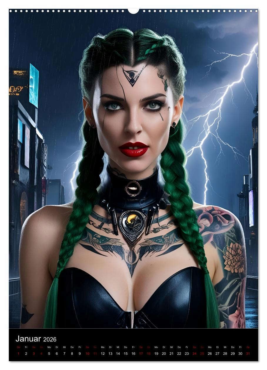 Die Hexen von Cyberpunk City (hochwertiger Premium Wandkalender 2026 DIN A2 hoch), Kunstdruck in Hochglanz: Ein Jahr voller Magie und Technologie (CALVENDO Kunst)