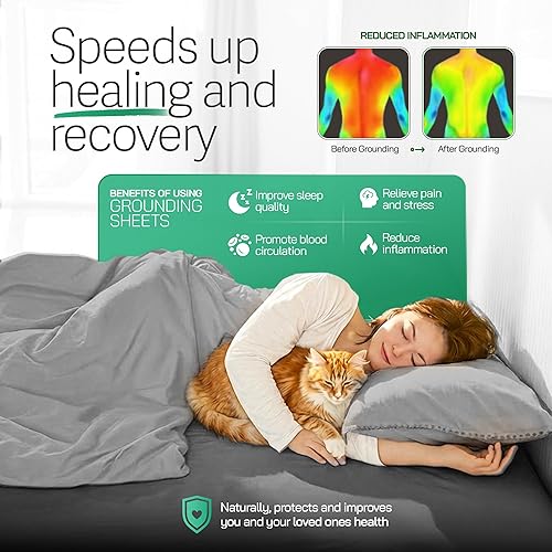 Miniatura 3 de Earthbound Grounding Well Sábanas de cama tamaño King – 90% algodón orgánico, 10% plata pura infundida Sábana bajera de bolsillo profundo Gris