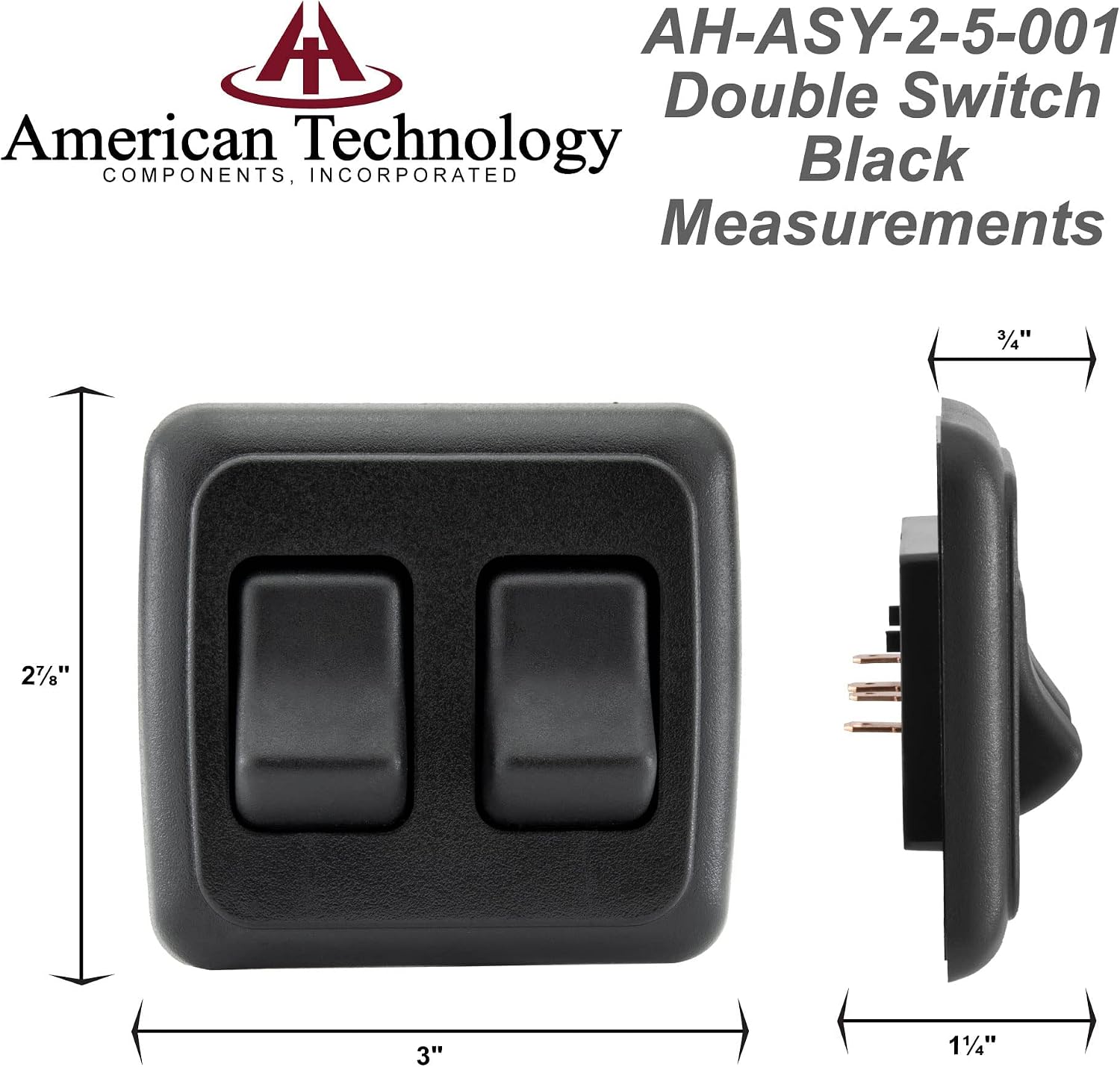 American Technology Components Double SPST On-Off Switch with Bezel, 12-Volt, for RV, Trailer, Camper (Black)
