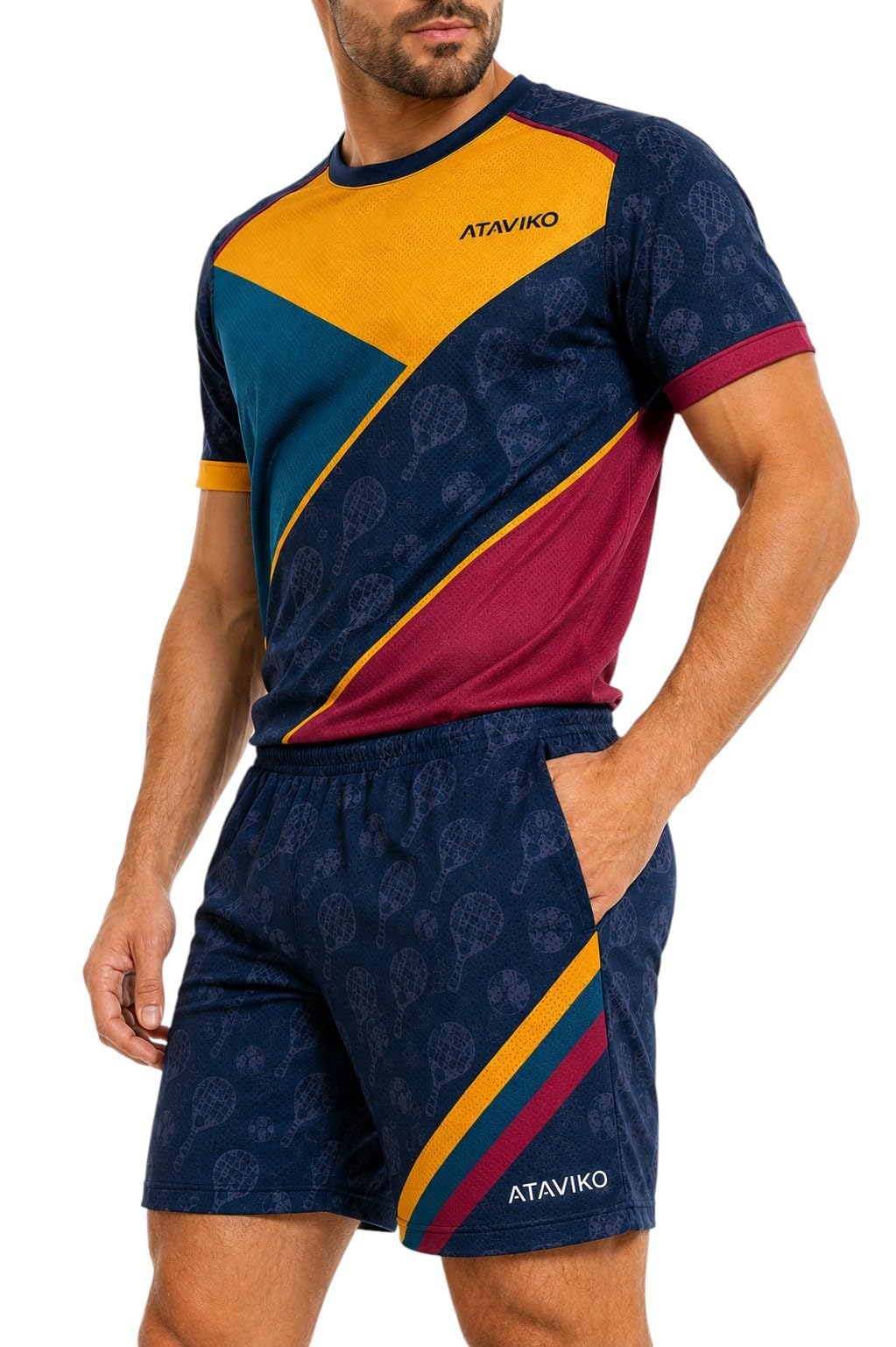 Completo Padel Tennis Uomo, Maglia con Pantaloncino con Tasche Frontali, Tessuto Sportivo Leggero e Traspirante, Made in Italy