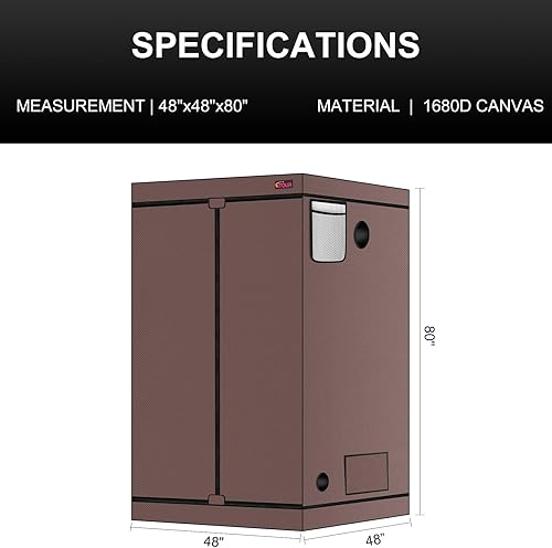 Miniatura 7 de ATOUR - Tienda de cultivo hidropónico 1680D de 48 x 48 x 80 pulgadas, resistente al agua, con puerta de observación doble y bandeja de suelo, para