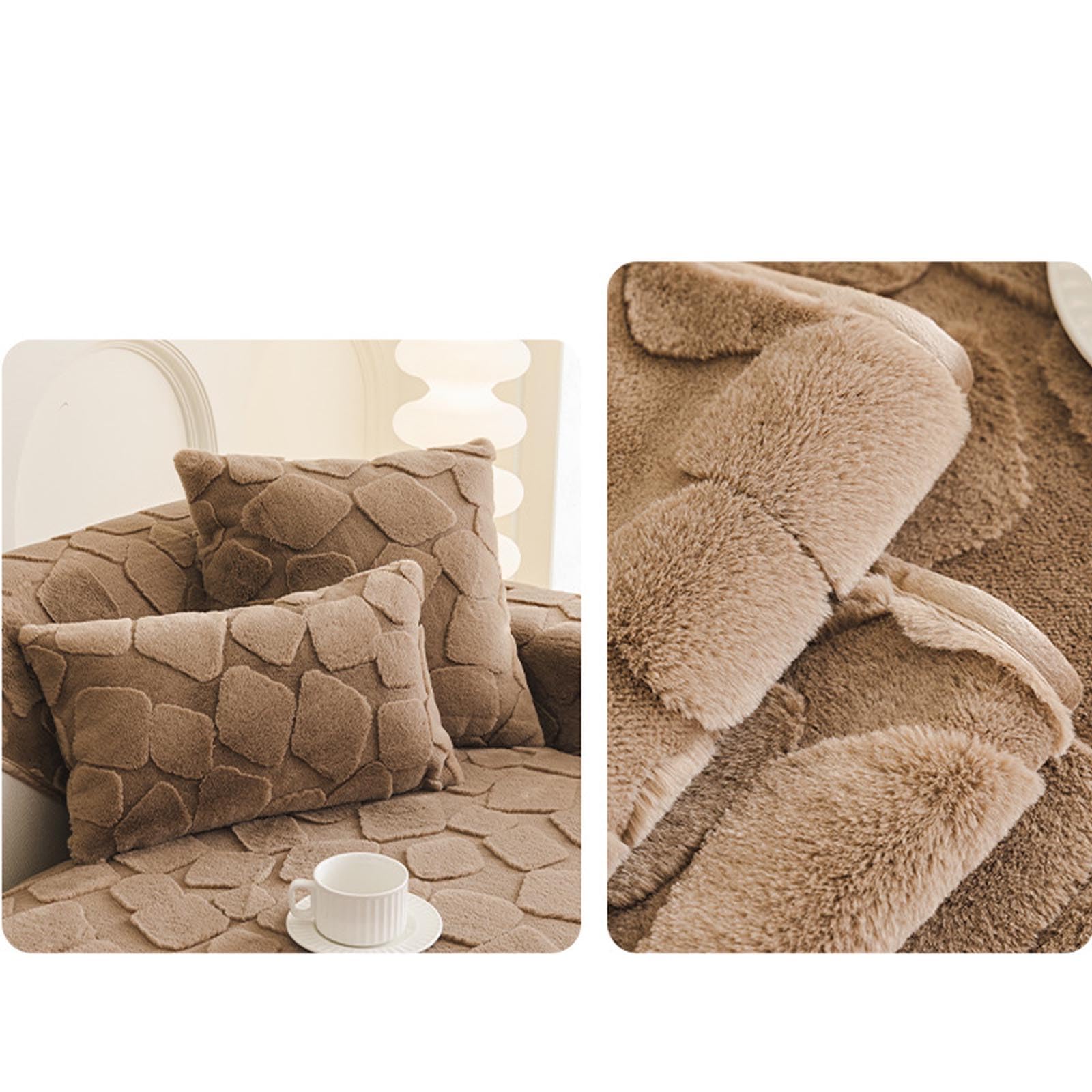Cover di divano peluche morbido - Nuovo slittamento 1 2 3 4 posti, velluto di pelliccia di coniglio addensato, copertura di divano soffice, amichevole per animali Curry 110 * 180cm