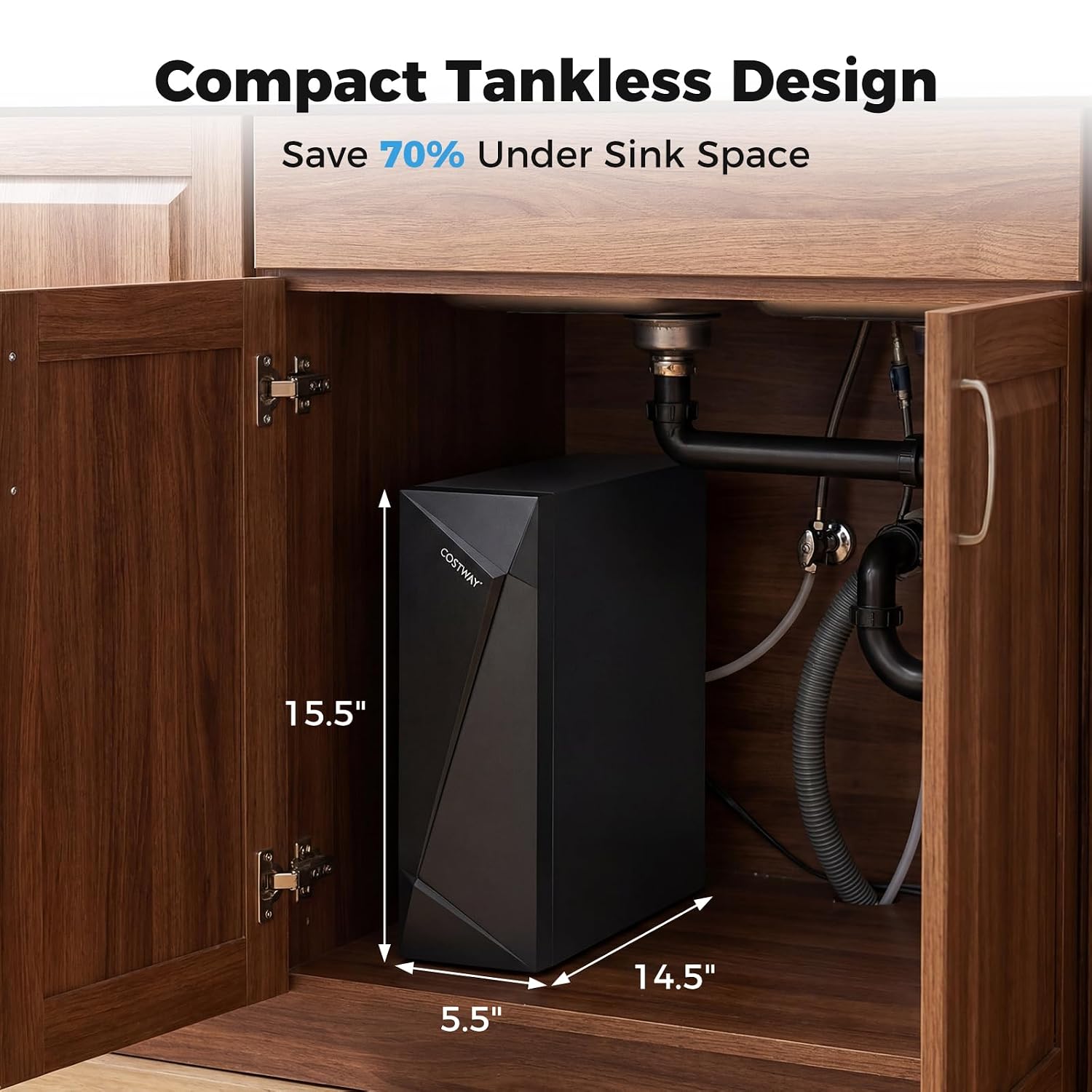 COSTWAY AW-RB20 Alkaline PH+ Reverse Osmosis Water Filter, 800 GPD Tankless Under-Sink RO System with 8-Stage Filtration, Smart LED Faucet, 2:1 Pure to Drain Ratio, High-Efficiency Water Purification