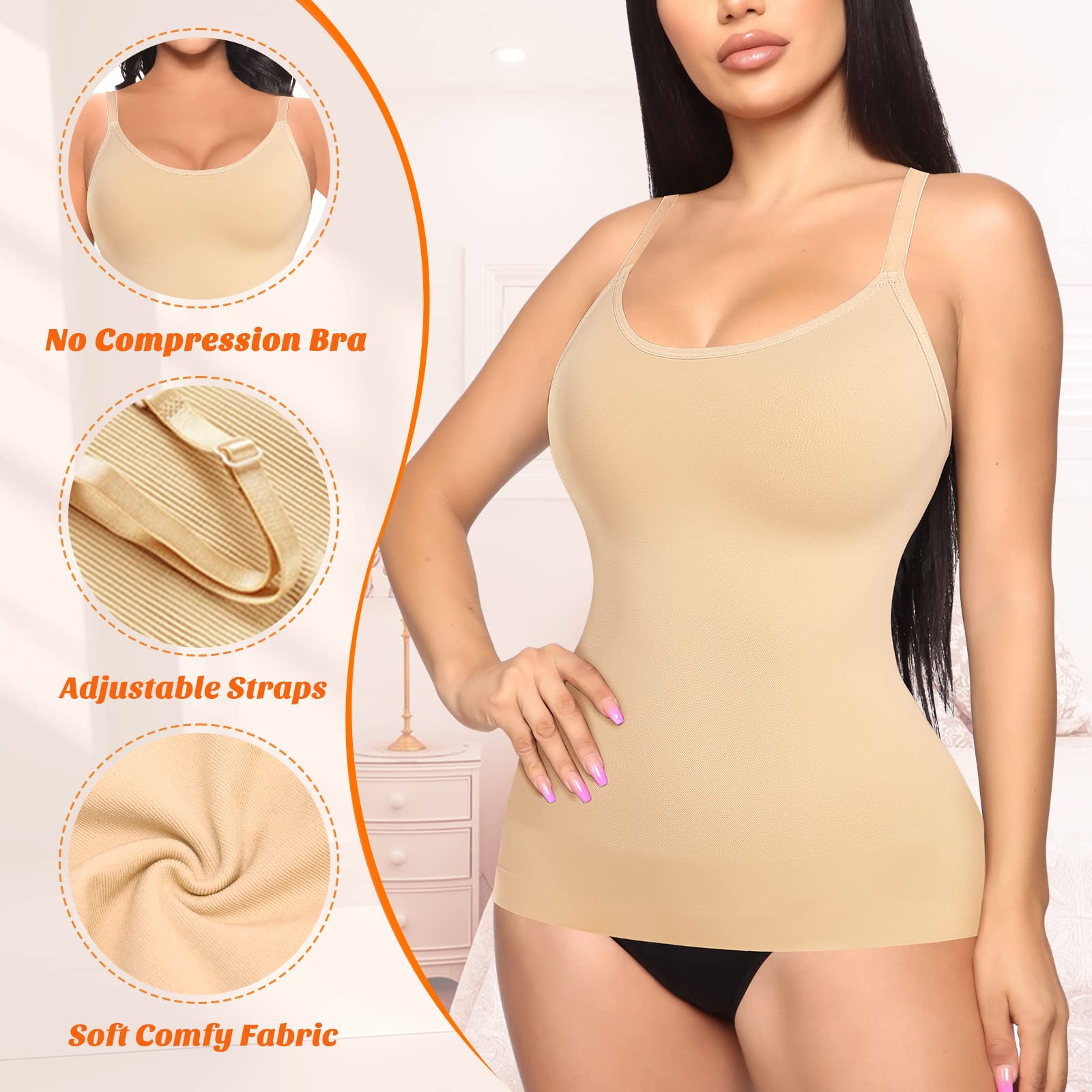 YARRCO Shapewear Camisole Tops for Women Tummy Control with Built in Bra Compression Top Vest Shirt Body Shaper