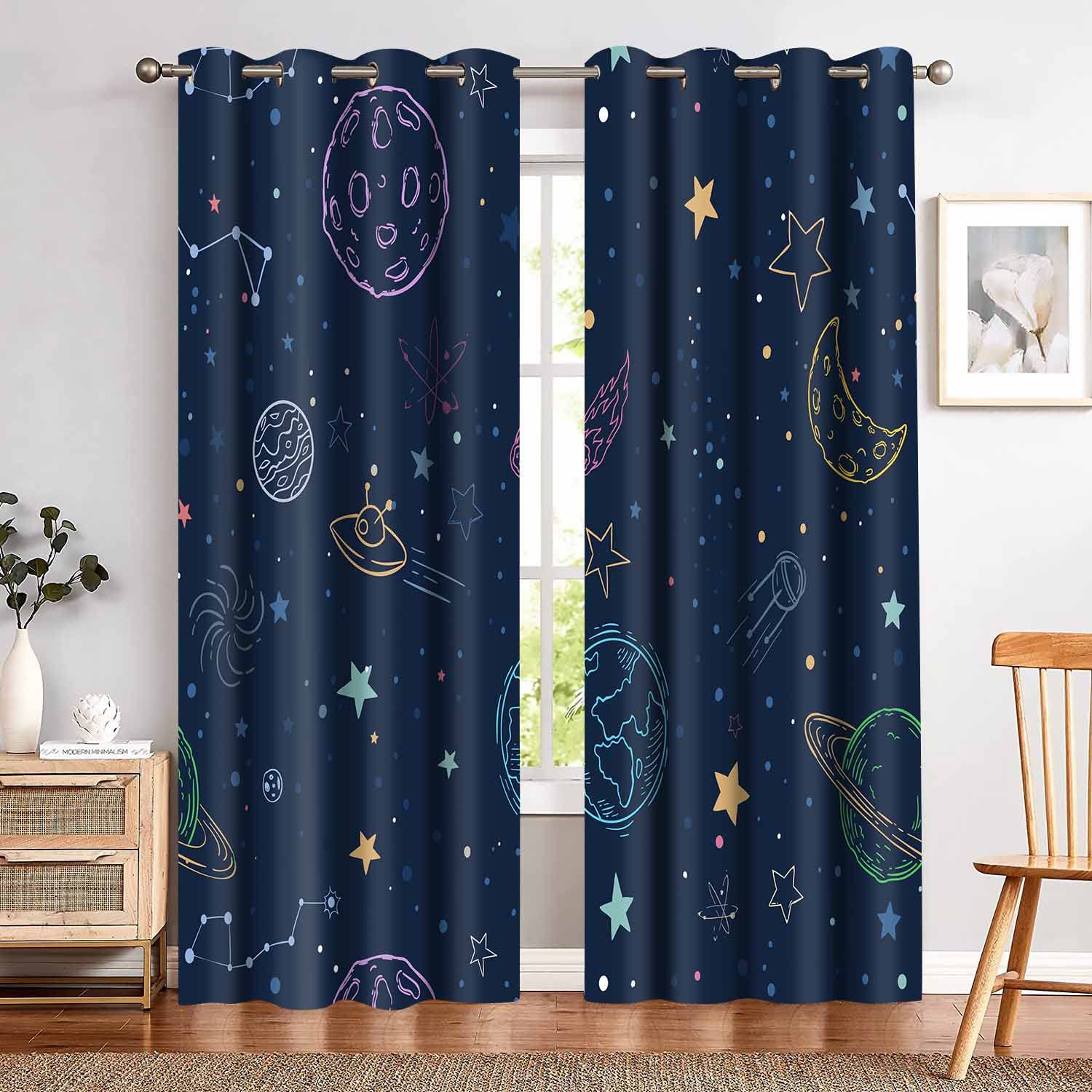 LORDTEX Dinosaur And Star Blackout Curtains For Kids – Thermal Insulated, Noise Reducing, 42 X 84 Inch, Navy, Set Of 2 Panels, Machine Washable