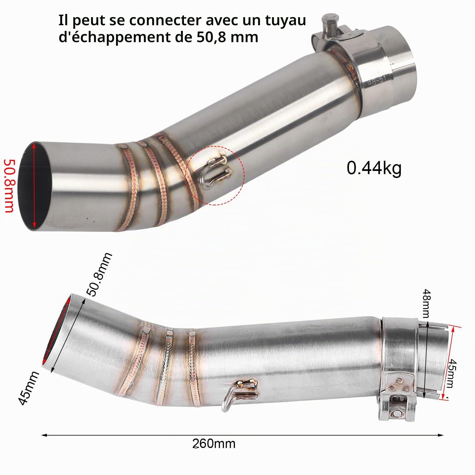 KIMISS pot d'échappement moto tube echappement link tuyau échappements slip on moto middle connect pot pour CBR500R CB500X CBR500 CB500F 2013-2015