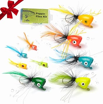 9 pcs Fly Fishing Popper Lures Kit, 2 Sizes Topwater Fishing Lures for Bass Panfish Bluegill Crappie for Freshwater and Saltwater, 2026 New Year Gift for Fishing Lover