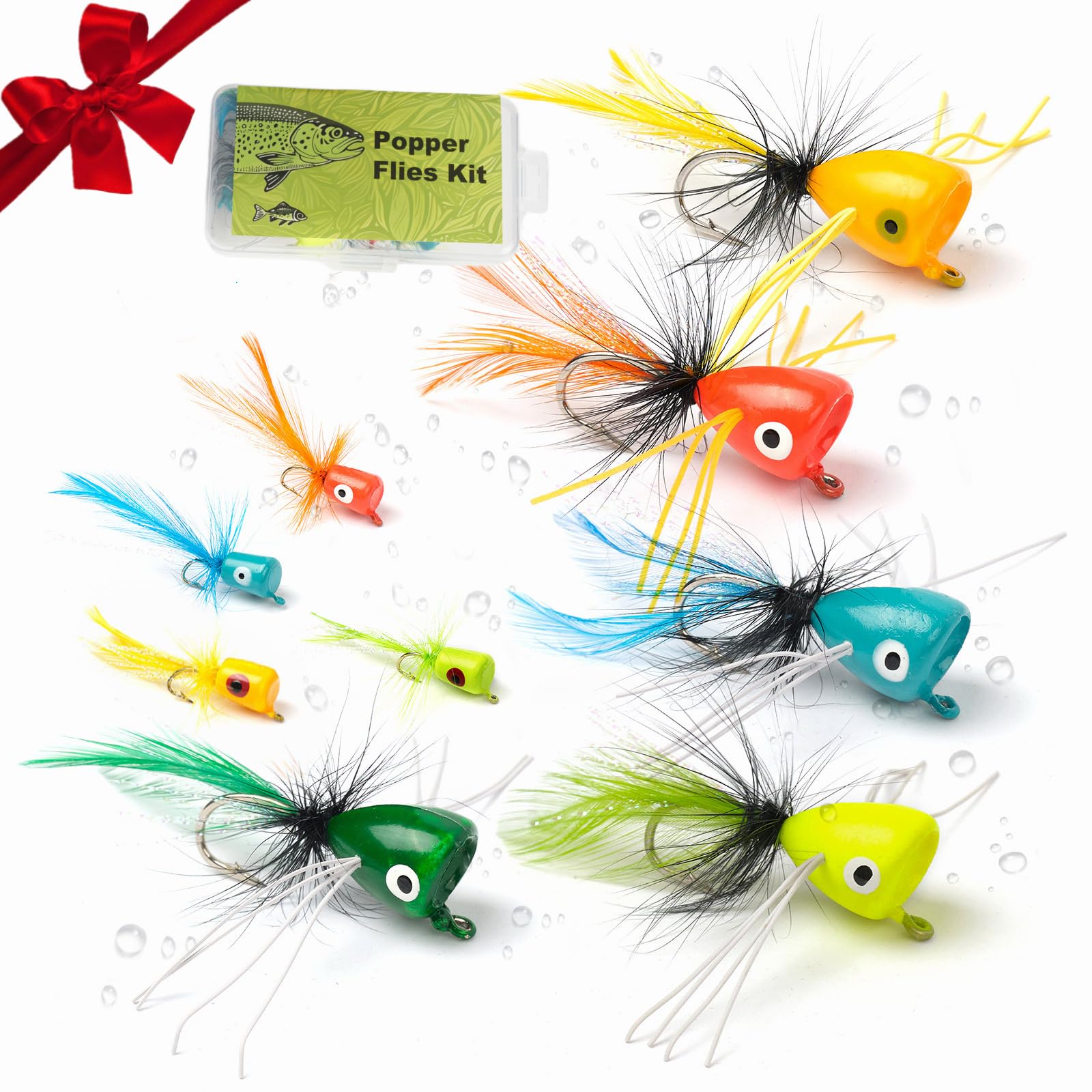 9 pcs Fly Fishing Popper Lures Kit, 2 Sizes Topwater Fishing Lures for Bass Panfish Bluegill Crappie for Freshwater and Saltwater, 2026 New Year Gift for Fishing Lover