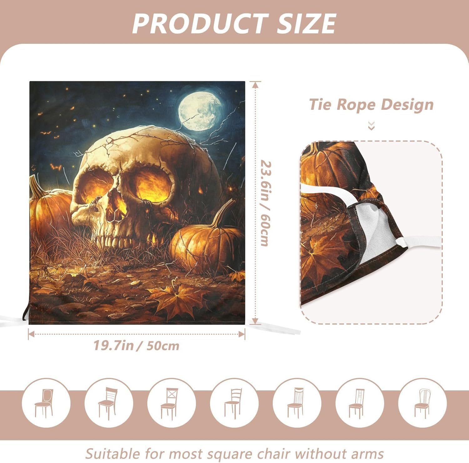 ALAZA Skull and Yellow Pumpkins at Night Chair Back Cover Set of 6, Washable Reusable Removable Chair Slipcovers Decorative Chair Cover for Home Kitchen Wedding Party