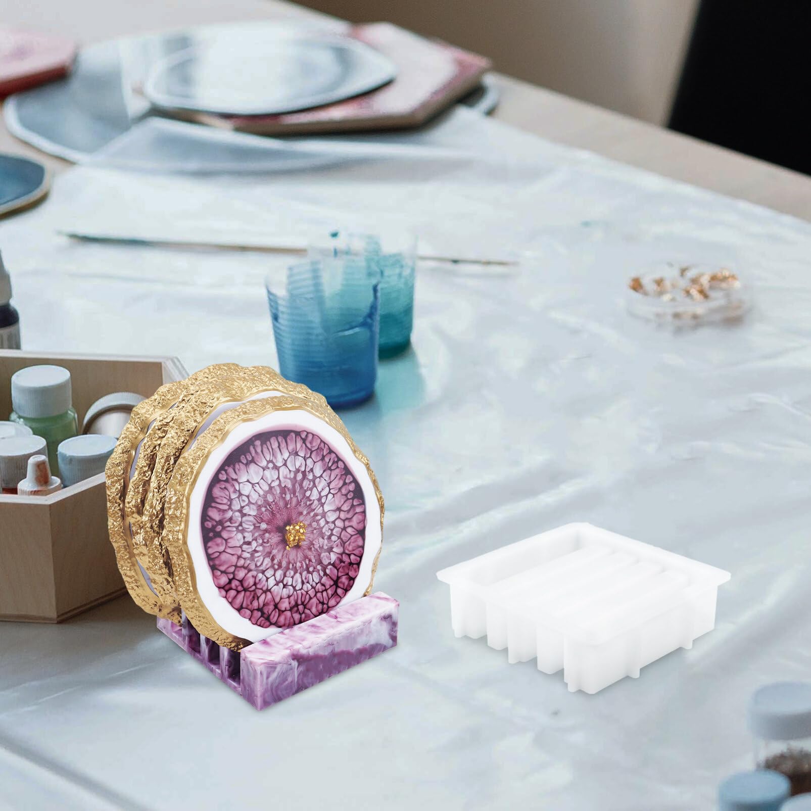 HOODANCOS Coaster Stand Silicone Mold Cup Mat Storage Rack Epoxy Resin Casting Mold Cup Stand Holder Mold for Diy Crafts Home Decorations Coaster Making