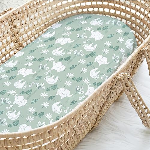 Miniatura 3 de The Peanutshell Juego de sábanas ajustables para moisés, ajuste universal para colchones ovalados, rectangulares, de reloj de arena, animales de