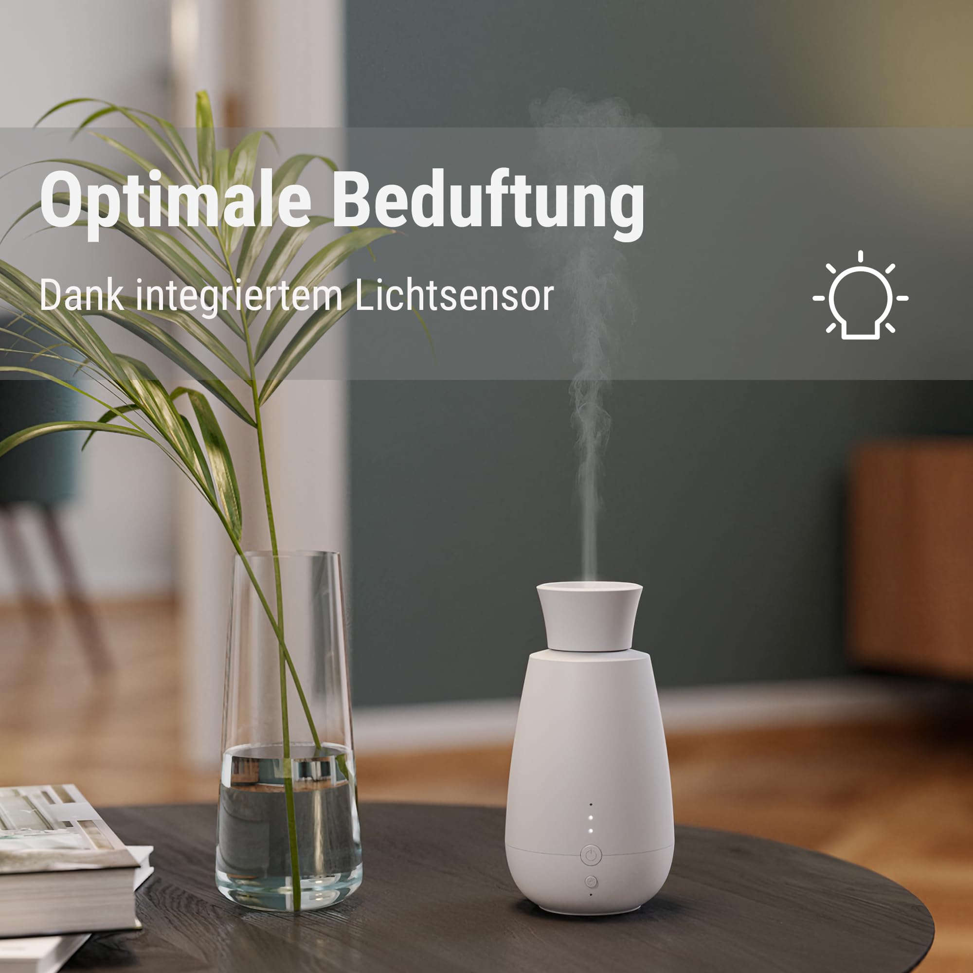 Stadler Form Aroma Diffuser Ella, intelligentes Duft-Spray-System, für ätherische Öle, ohne Wasser, ohne Hitze, intensiver Duft, kabellos, Licht-Sensor, einfache Handhabung, weiß