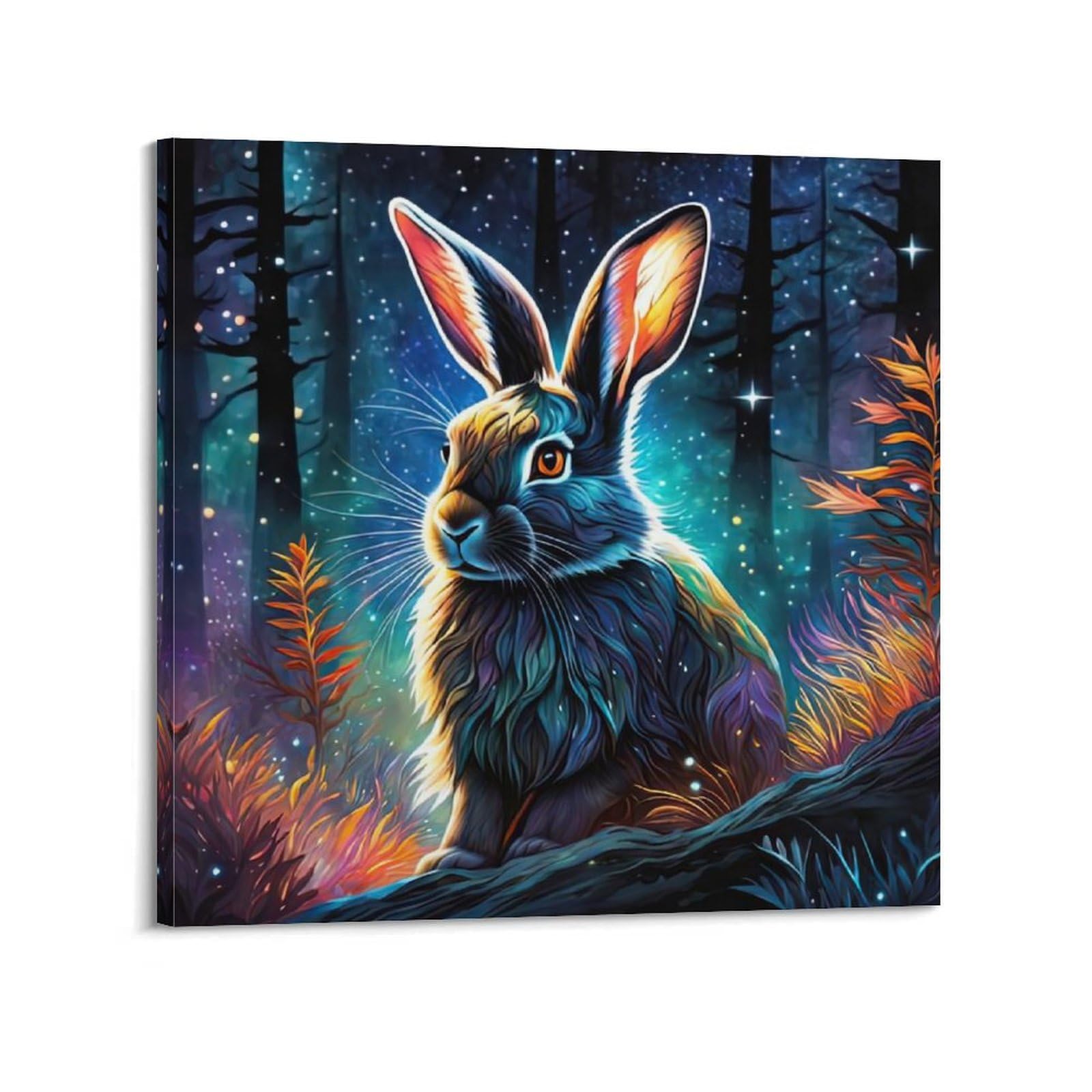 WZKTCL Animal Poster Bunny in The Dark Poster Decorative Painting Canvas Wall Posters And Art Picture Print Modern Family Bedroom Decor Posters 24x24inch(60x60cm)