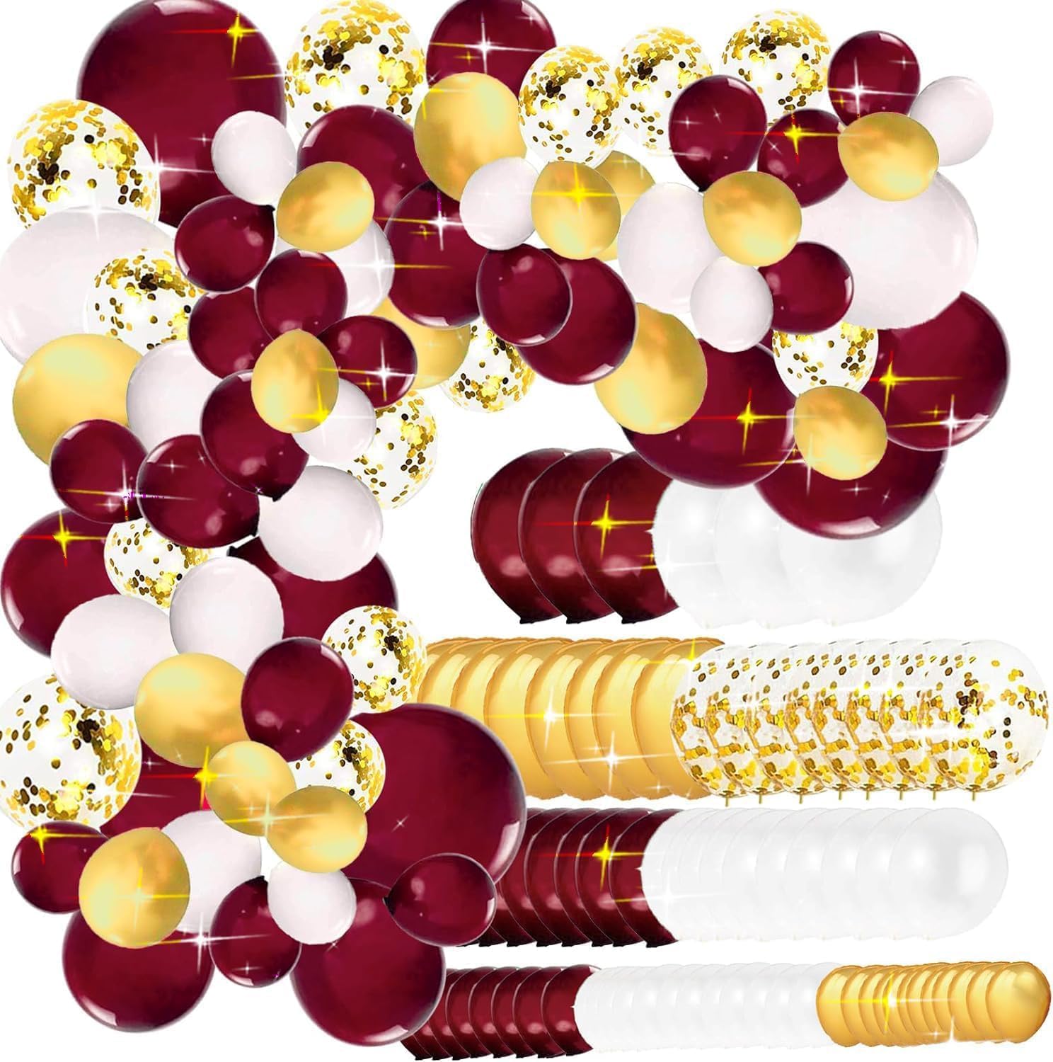 Graduation Party Decorations Maroon Gold 2025/Burgundy Graduation Decorations/Maroon Gold Balloons/131pcs Maroon Birthday Party Decorations Women Fall