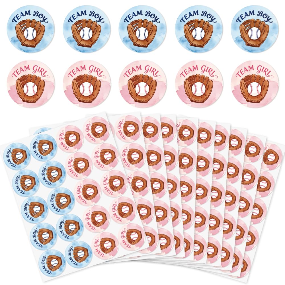 arricraft 200 Pcs Gender Reveal Stickers, 5cm/1.97inch Baseball Round Self-Adhesive Gender Reveal Labels Decorations Party Supplies Stickers for Shower Party Voting Game Ideas