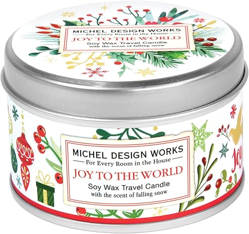 Michel Design Works Vela de cera de soja en tamaño de lata de viaje, alegría al mundo