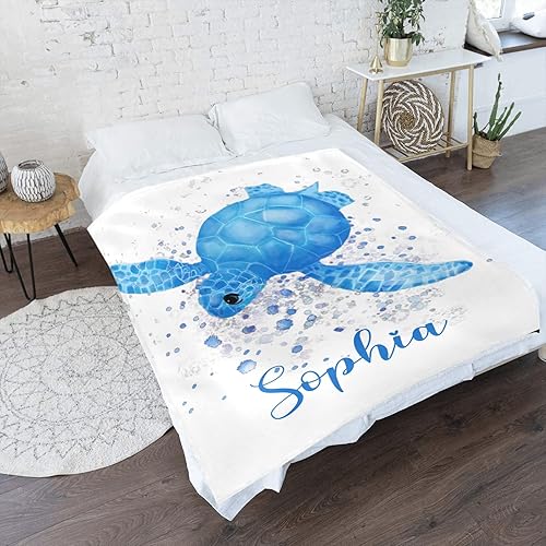 Miniatura 2 de Manta personalizada con diseño de tortuga marina en acuarela azul, para niños, recién nacidos, baby shower, regalo para mascotas, 30 x 40 pulgadas