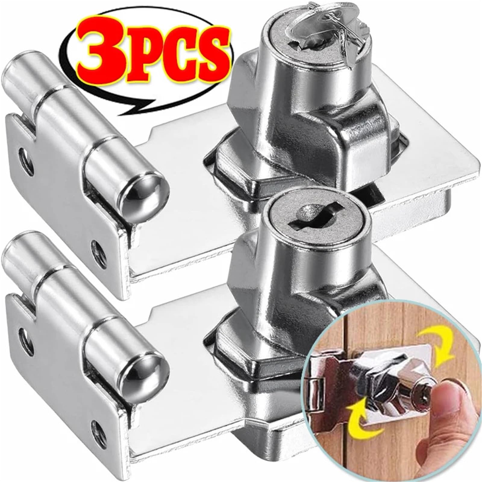 Zamek kluczowy, 3-częściowe zszywki z kluczem do szafek 2,5-4 cali(3 inch-3PCS)