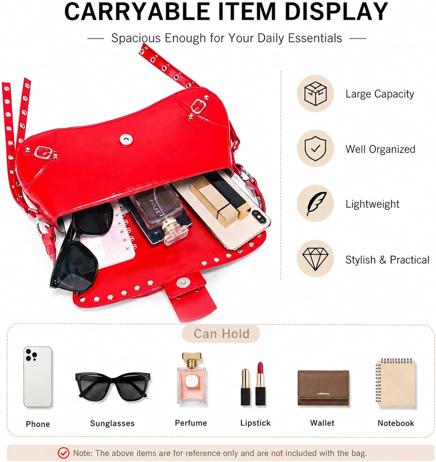 Red Y2K Purse Mini Studded Goth Shoulder Bag Leather Punk Handbag image 5