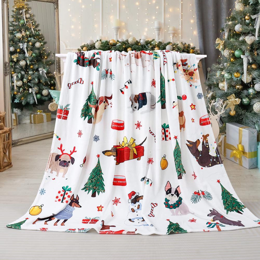 Tupmnbry Christmas Throw Blanket Cute Christmas Dogs Blanket Super Soft Flannel Fleece Blankets Winter Plush Fuzzy Warm Bed Blankets Xmas Holiday Decor for Couch Bed 50"X60" - Image 4