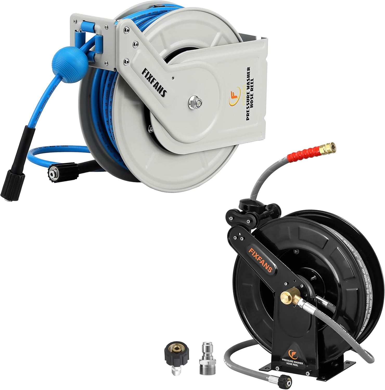 Retractable Pressure Washer Reel with Hose 1/4" × 60ft, 3/8" X 50 FT