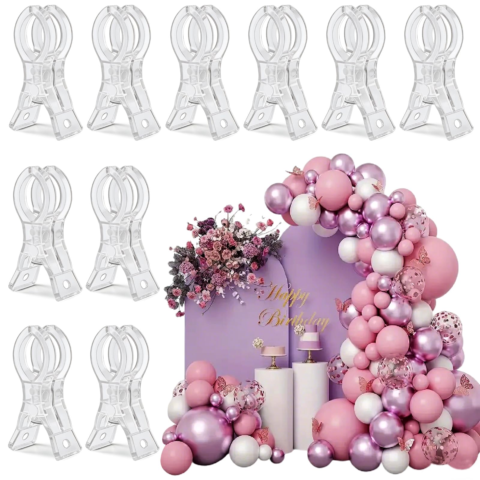 Photo 1 of 10 Pack Clear Balloon Arch Clips, 3 1/2 x 1 x 1 4/5 Inch balloon arch clamps for backdrop Stand, Wedding, Birthday, Photography Studio, Crafts, and Decorations