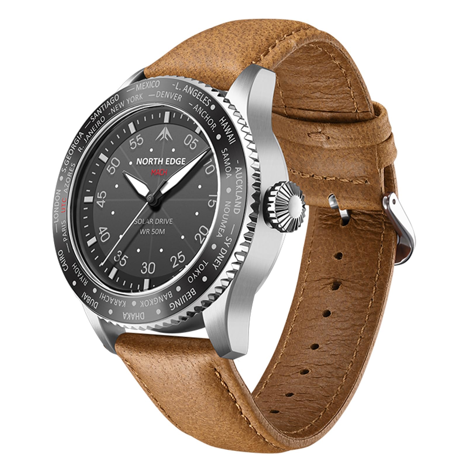 Lixada North Edge Mach Watch, Pilotenuhr, solarbetriebene Uhr für Herren, 50 m wasserdicht, Chronograph, Nachtsicht, hält bis zu 180 Tage, Solaruhr