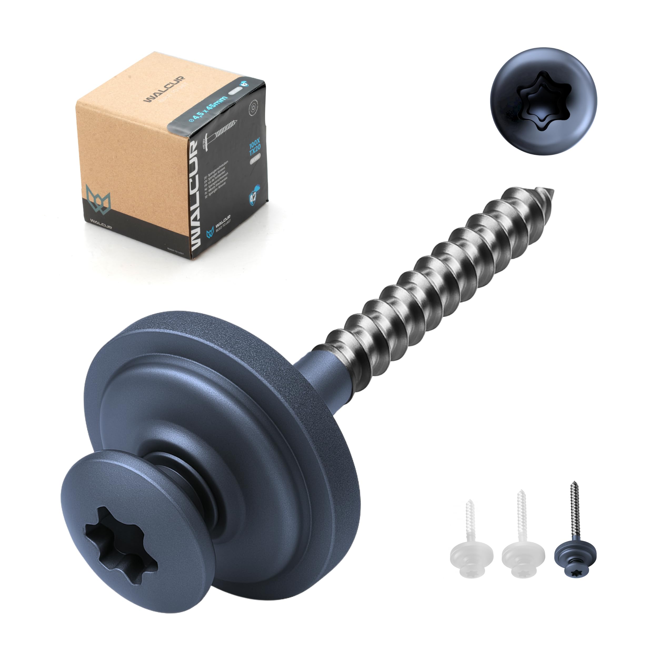 WALCUR Spengler Screws ø 4.5 x 45 mm Stainless Steel Self Drilling Decking 100 Pcs Leak-Proof Roofing with Rubber Washers Anthracite Grey