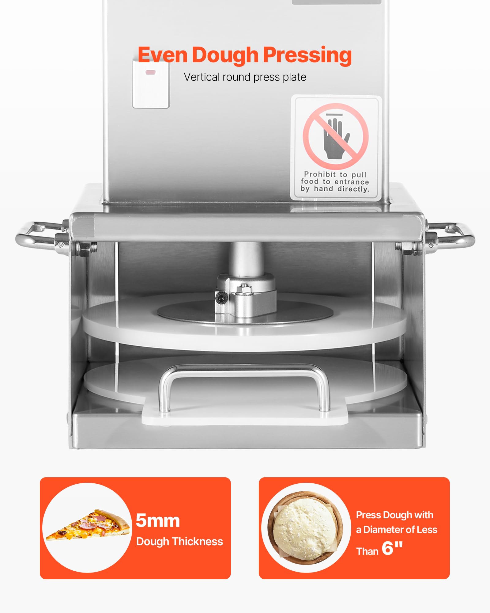 VEVOR Macchina per Pressatura della Pasta per Pizza Elettrica in Acciaio Inossidabile, Piastra per Pressatura della Pasta per Pizza, con Spessore Regolabile, con 100 Fogli di Carta da Forno