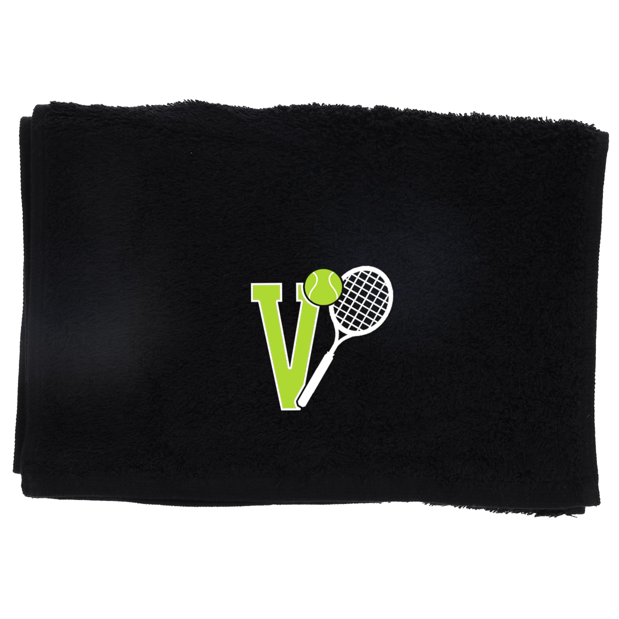Always Looking Good Tennis Towel with Monogrammed Embroidery Initial Gift for Men & Women, Training Accessory Gift, Gym Towel Present for Tennis Players Birthday, Retirement, Christmas - Black, V