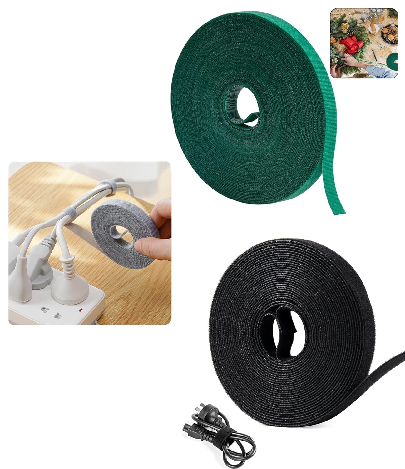 Reusable Velcro Cable Straps Roll 5M x 10mm, Hook & Loop Nylon Fastening Tape, Cuttable Wire Organizer for Cable Management, Reusable Cord Holder for Home Office (Combo-3 pc (Grey+Green+Black))-image-17