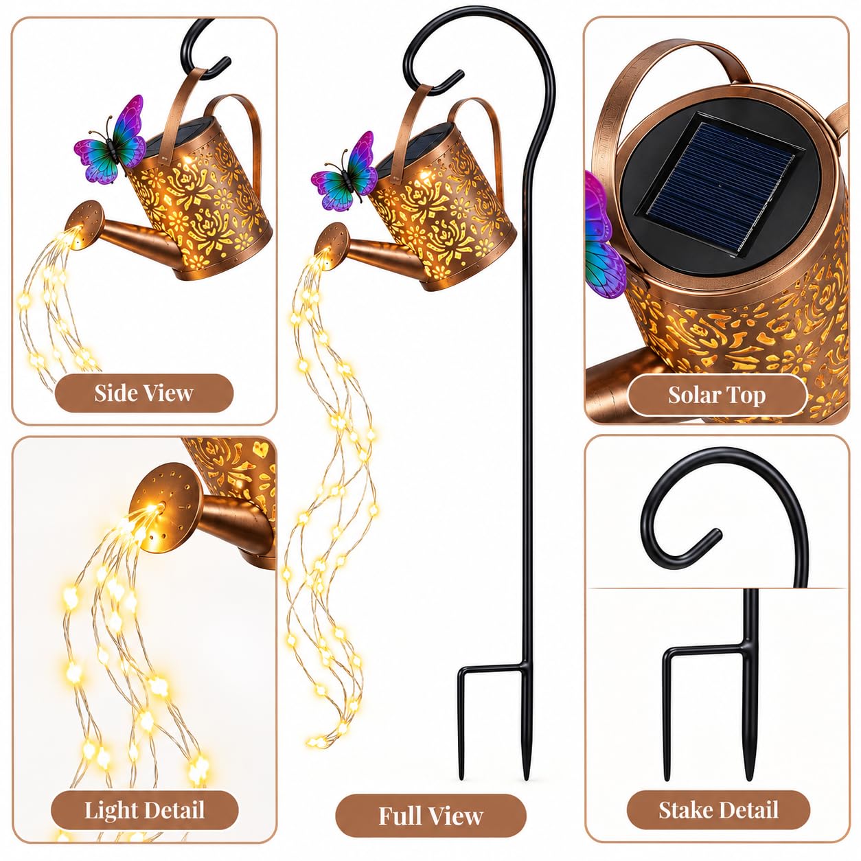 Annaffiatoio Solare Luminoso,Lampada da Giardino Decorativa con Cascata LED