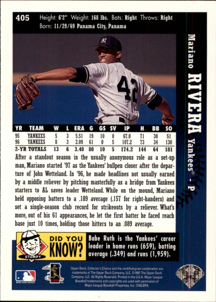 Amazon.com: 1997 Collector's Choice Baseball Card #405 Mariano Rivera :  Collectibles & Fine Art