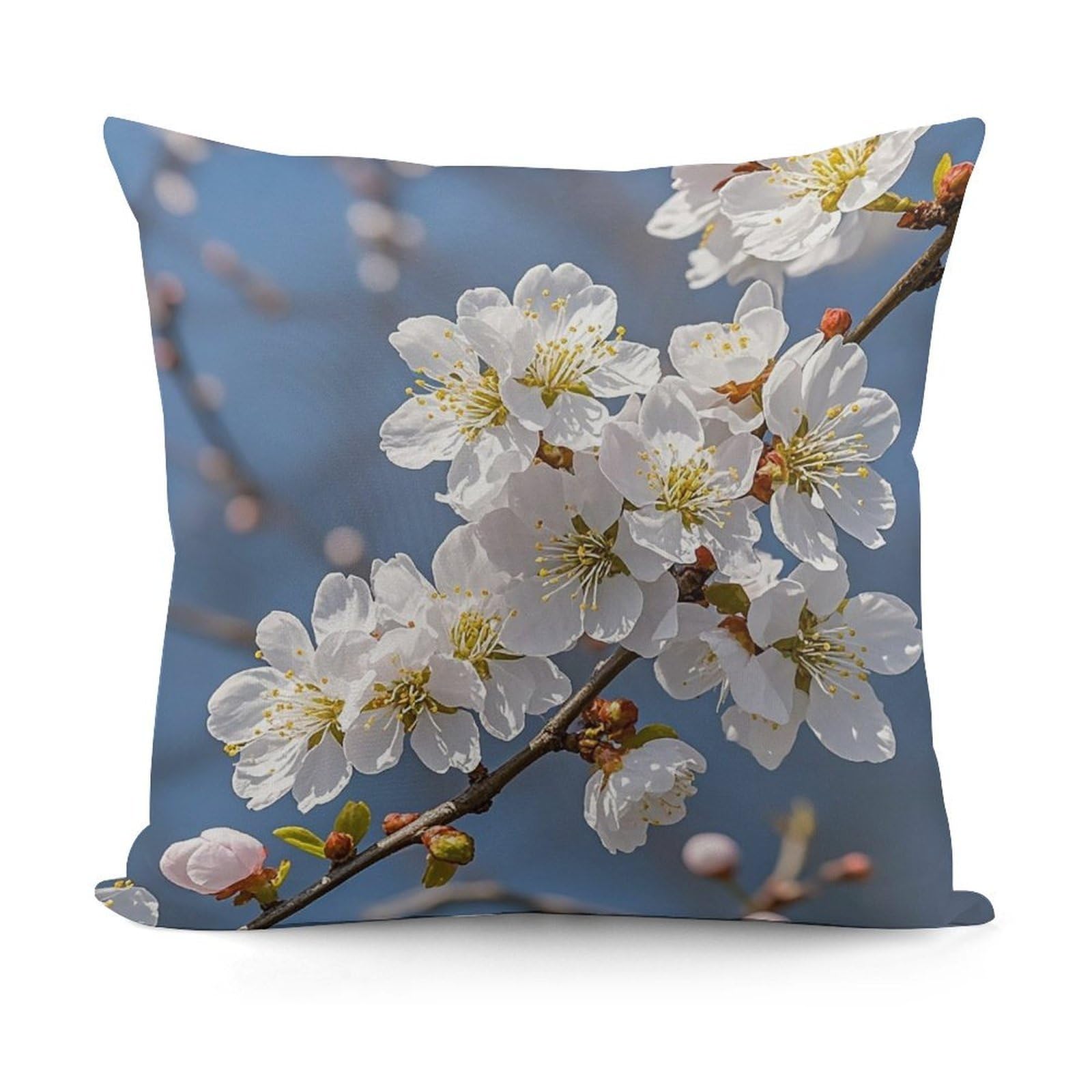 VstaDank Japanese Floral Cherry Blossom Pillow Covers Soft Plush Decorative Square Pillow Cover Modern Breathable Pillowcases Pillowcase with Invisible Zipper 18x18 Inches for Sofa Living Room