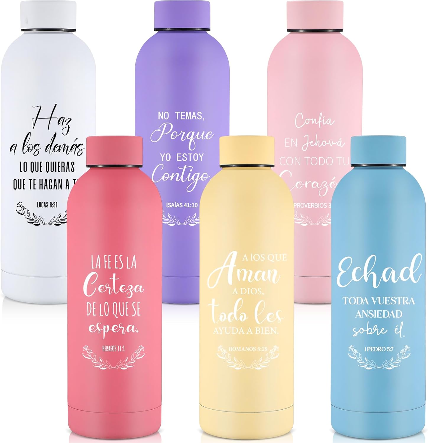 6 Pcs Christian Water Bottles Mothers Day Gift Bible Stainless Steel Bottle with Lid 17oz Reusable Sports Water Bottles for Church Events Bible Study(Spanish Style,Colorful)