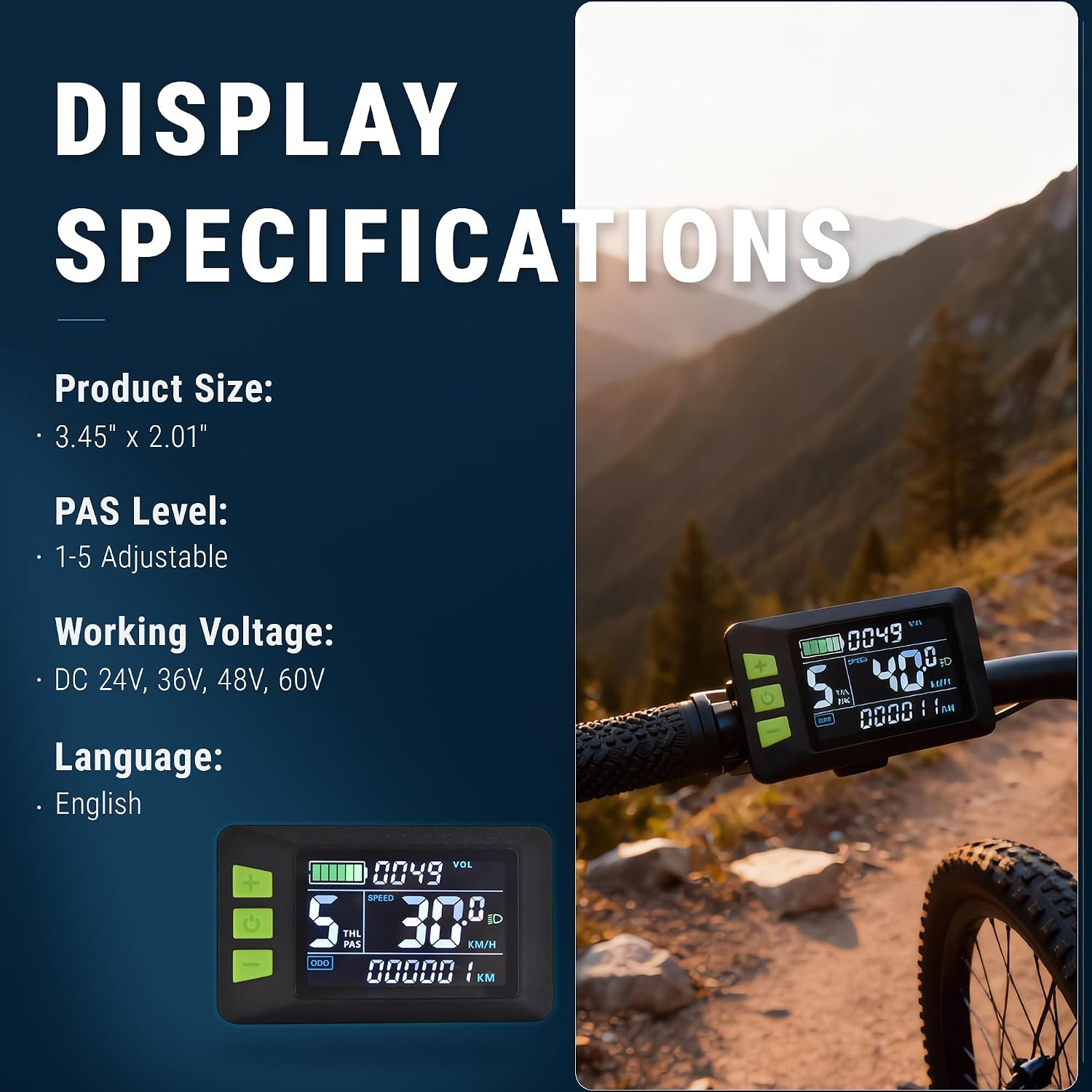 E-Bike LCD Computer, 24-60V Universal Speedometer Odometer Display for Electric Bike Scooter Handlebars
