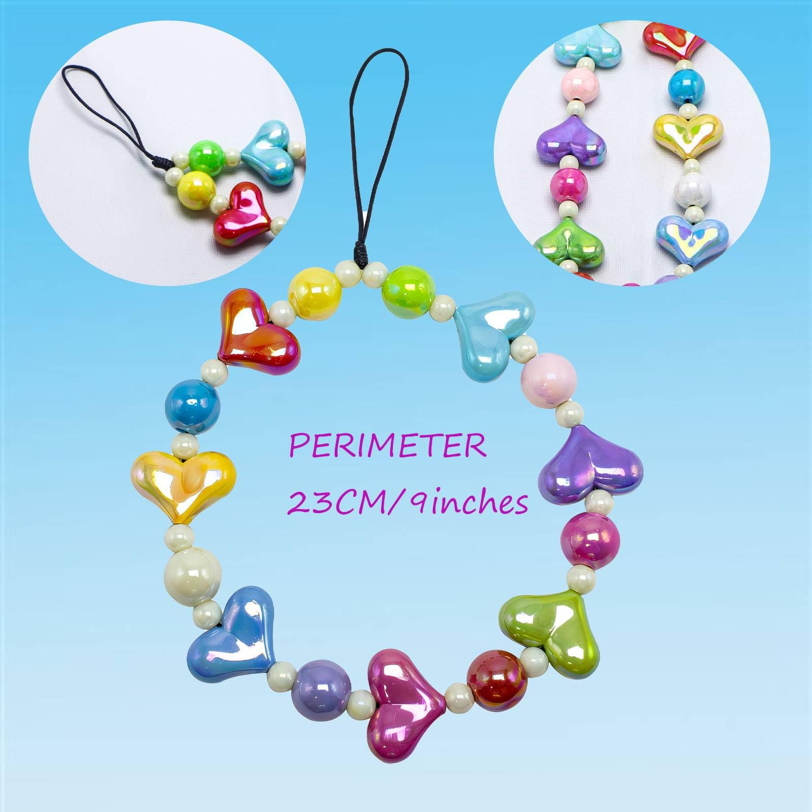 Leyice Phone Charms Strap for Women and Girls Beaded Phone Chain Fashion Exquisite Phone Wrist Strap (heart shaped)