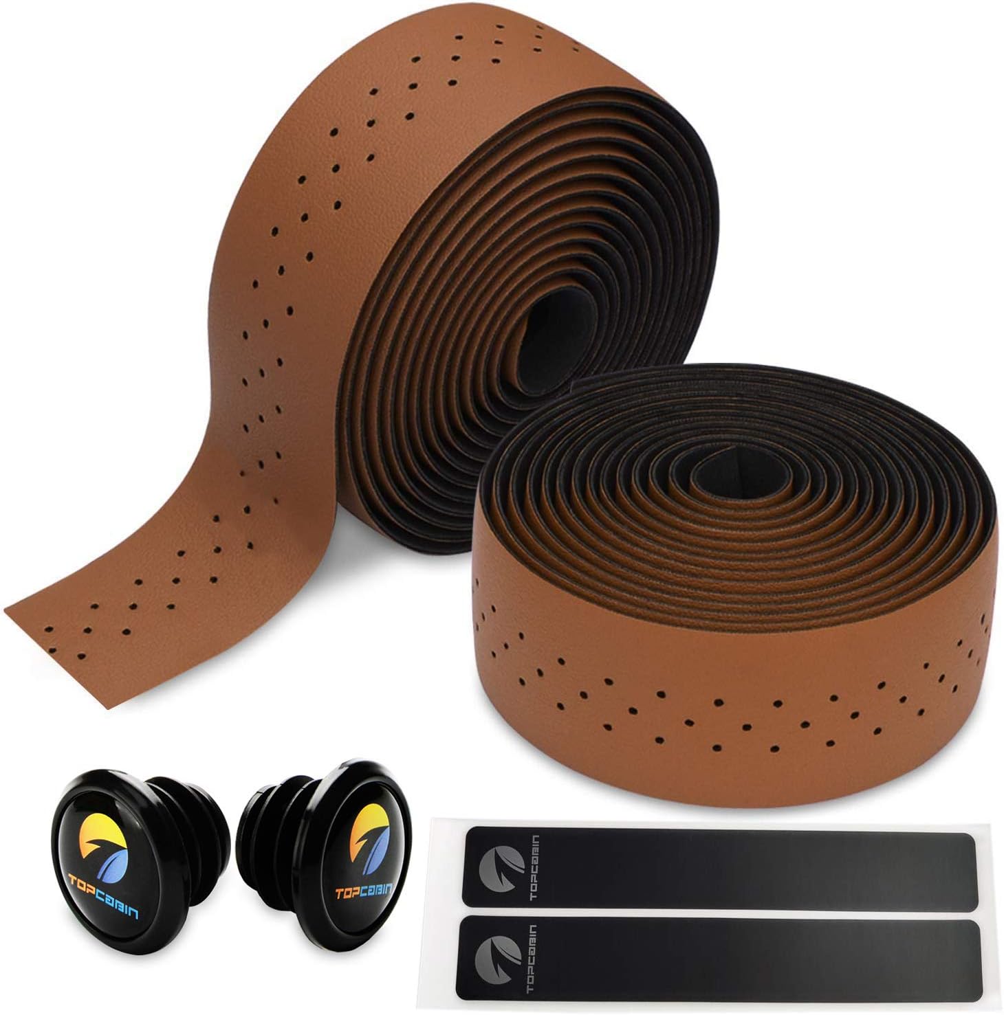 TOPCABIN Camouflage Series Comfort GEL Road Bike Handlebar Tape Bike Bar Tape with Reflective Bar Plugs Brown(PU a pair)