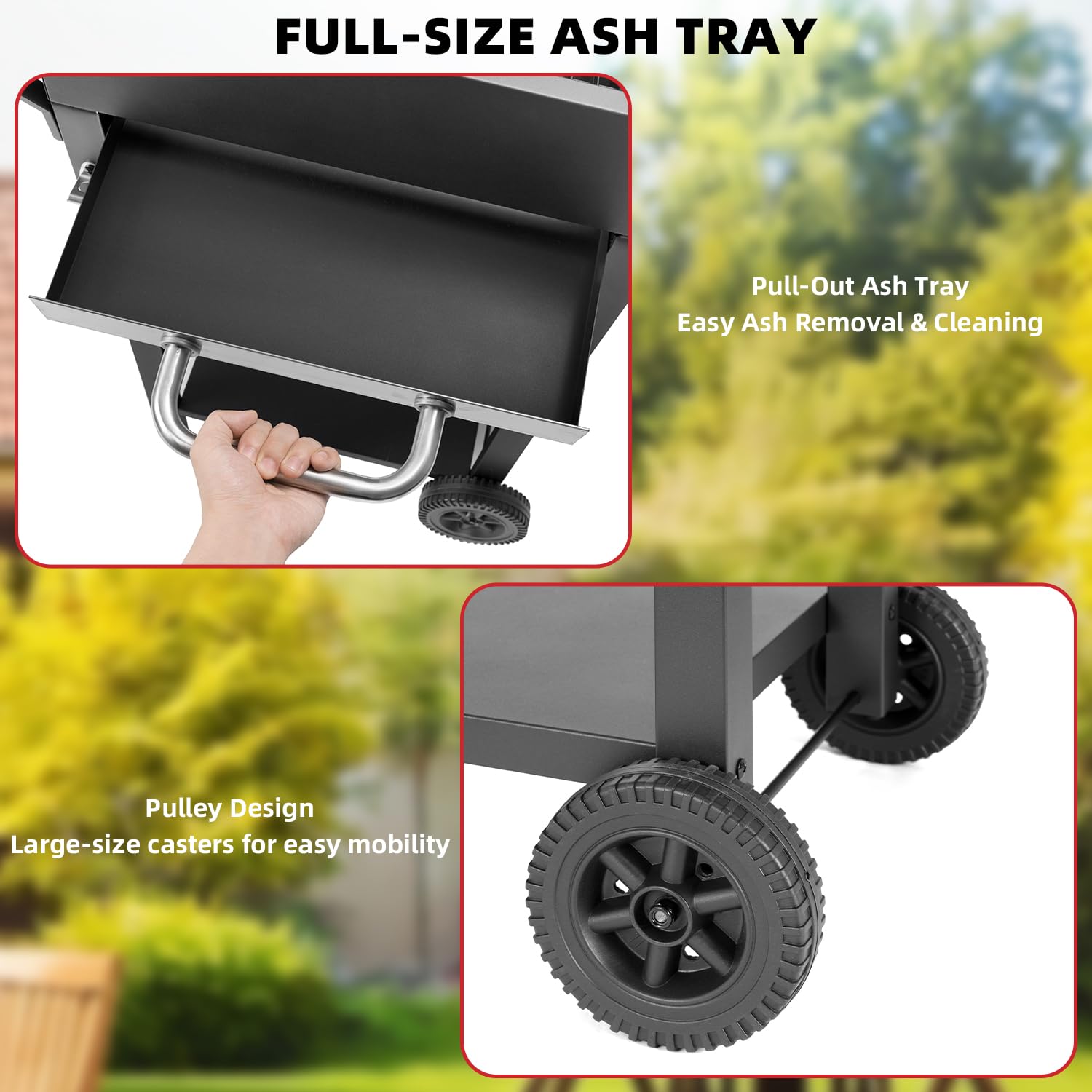 Holzkohlegrill Groß mit Deckel und Gusseisen Grillrost – Edelstahl Grillwagen für Outdoor Garten, Camping BBQ & Smoker
