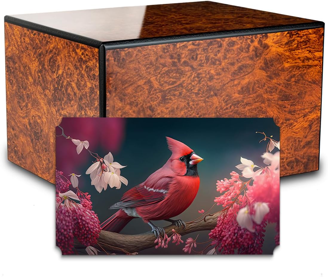 GetUrns - Red Cardinal Wooden Urn for Ashes Adult Male I Decorative Memorial Urn box for female and Men I Funeral Wood Urn for ashes I 210lbs