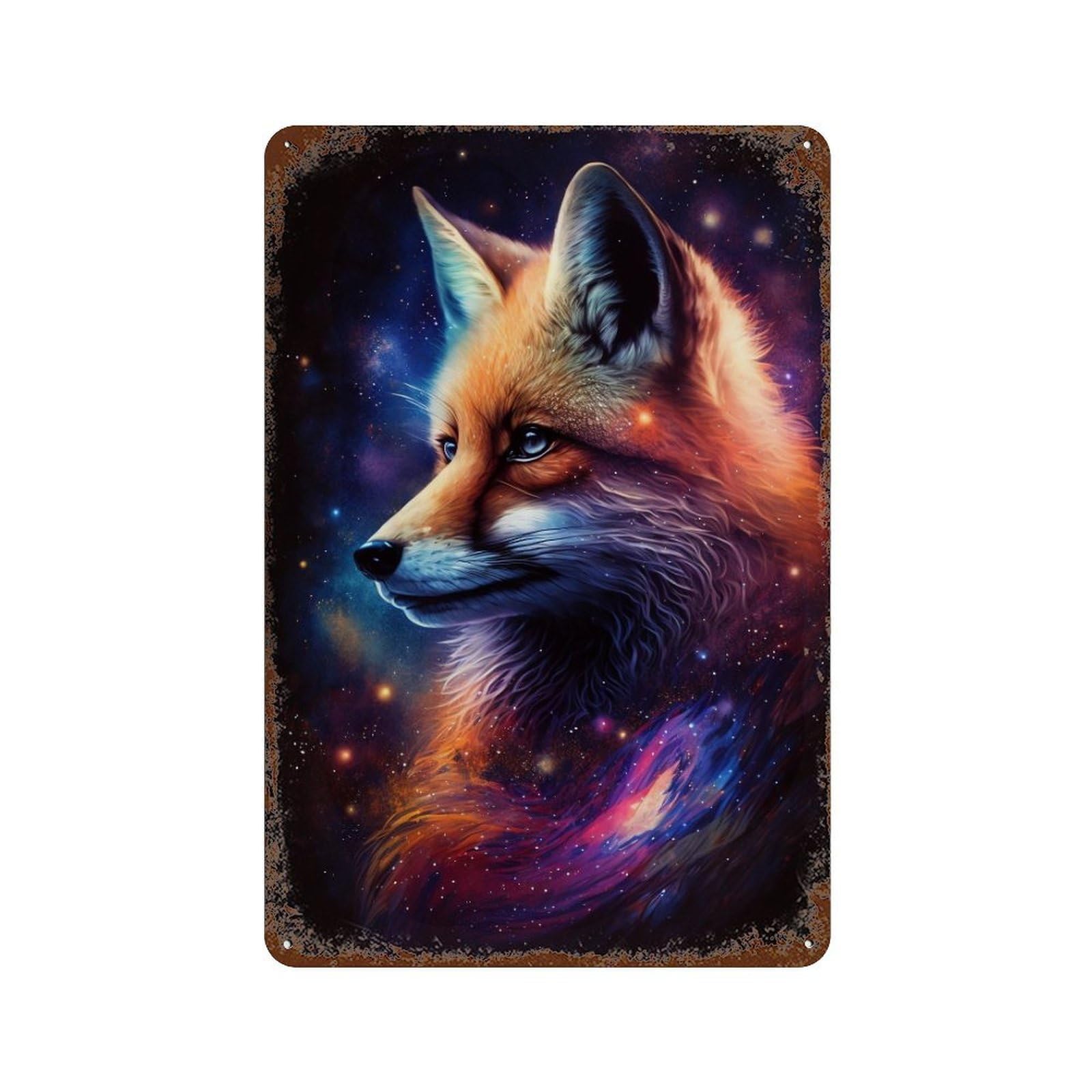 Cosmic Fox Portrait-14 Vintage Rust Metal Sign 11.8"x7.9", for Garage, Bar And Workshop Decor, Decorative Metal Wall Art
