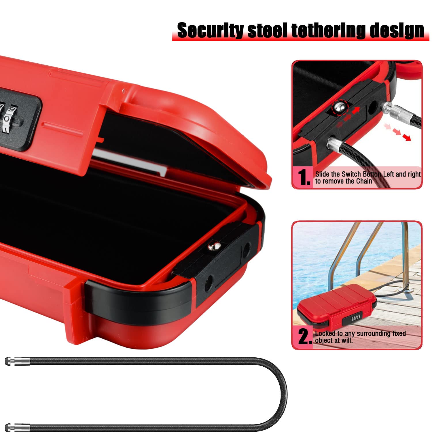 V·RESOURCING Caja de seguridad portátil con código de 4 dígitos, cuerda de alambre extraíble segura para llaves, impermeable, a prueba de golpes, para el hogar, oficina, hotel, viajes, deportes