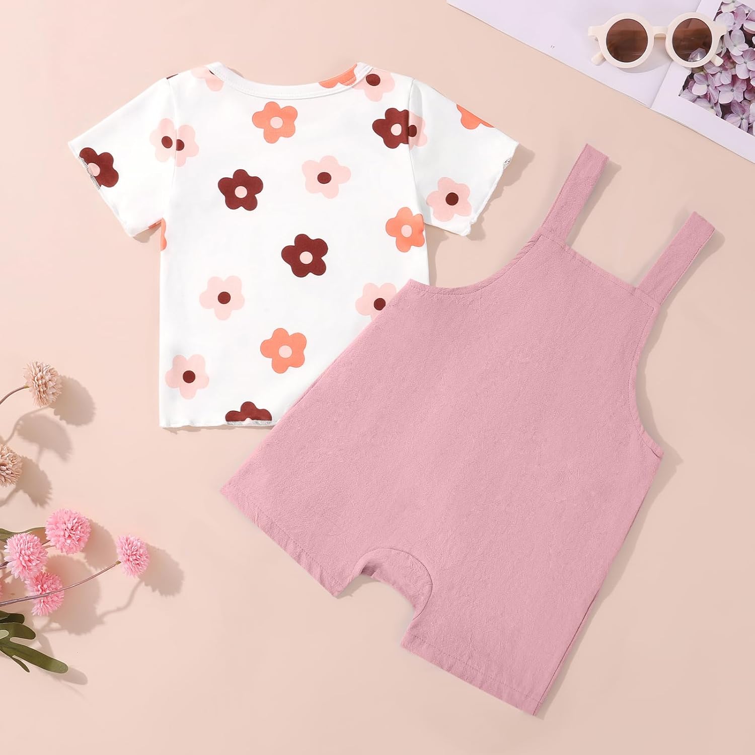 Toddler Baby Girls Summer Clothes Floral T-Shirt Top Bib Suspender Overall Shorts Set 2Pcs Infant Outfits 1-5T - Image 4