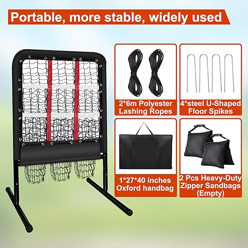 Miniatura 6 de 9 Hole Pitching Net with Strike Zone and Handbag, 2X3' Fixed by 4 Ground Stakes or 2 Sandbags. Adjustable Heights(39-46in) for Pitching Target Net