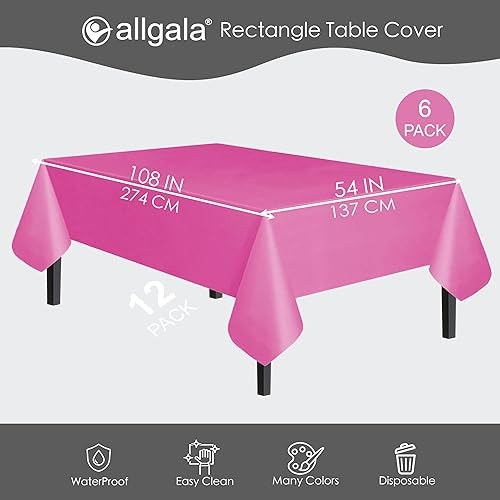 Miniatura 2 de allgala Mantel desechable a prueba de agua, paquete de 6 manteles de 54 x 108 pulgadas, fucsia, para fiesta, cumpleaños, boda, picnic, fiesta,